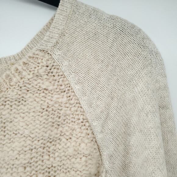Silence + Noise Boho Minimal Cream Angora Mixed Stitch Chunky Knit Crew Henley S - Picture 7 of 11
